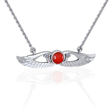 Modern Winged Carnelian Solar Disc Necklace with Extender TNC450 - Jewelry